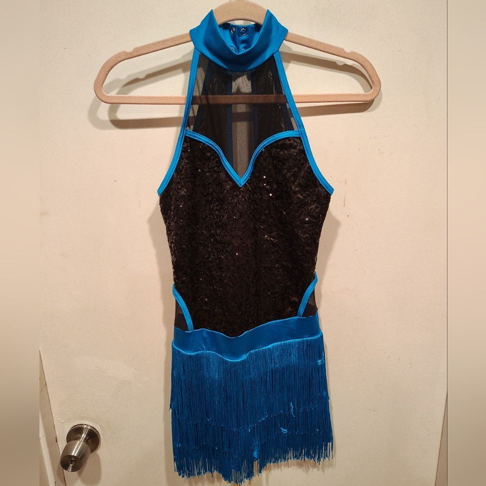 Elegant Black and Blue Halter Dress